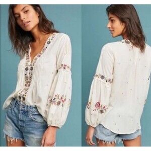 Vanessa Virginia Anthropologie Women Carthage Embroidered Peasant Top size XXSP